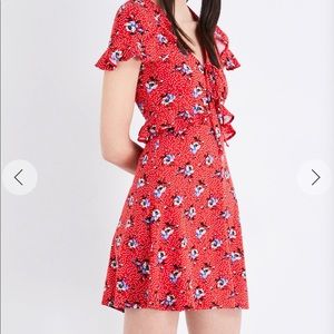 Topshop Red Floral Crepe Tea Dress